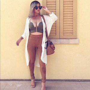 Camel Faux Suede Leggings